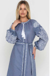 Women's embroidered dress "Bright Stars" light blue linen